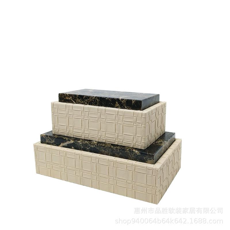 现代轻奢木质大理石皮革纹创意首饰收纳盒样板间别墅梳妆台储物盒