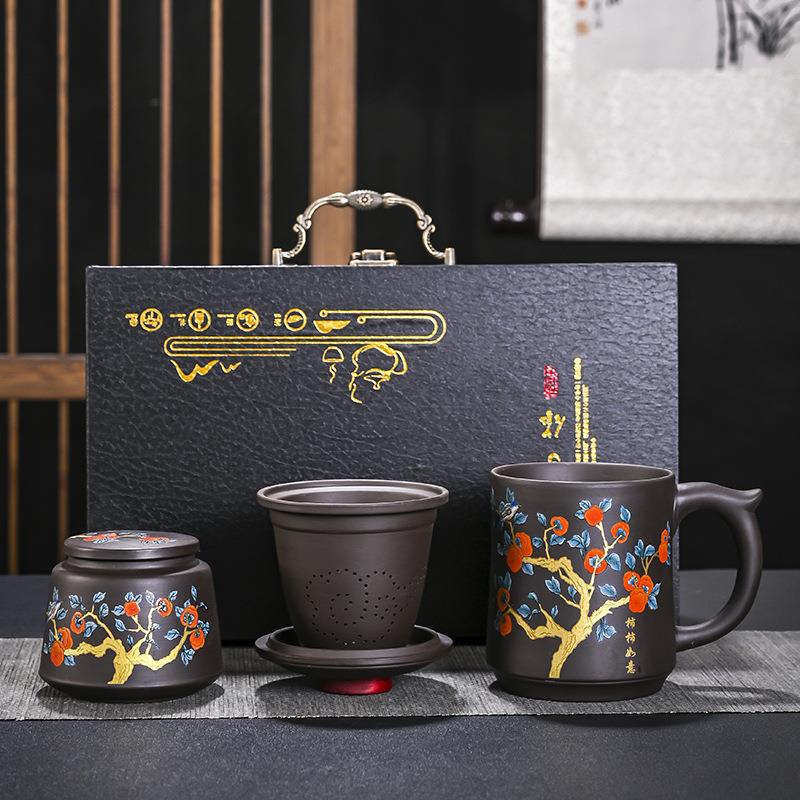 紫砂杯内胆过滤茶水分离泡茶壶杯男士办公带盖杯陶瓷杯子茶具送礼