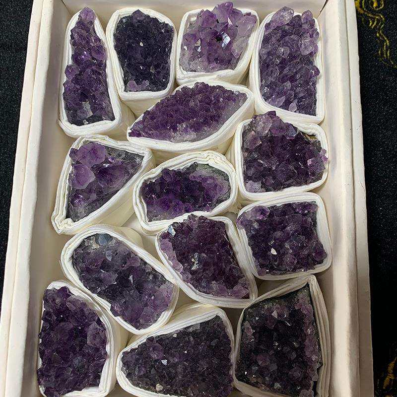 天然紫水晶簇矿标盒 紫水晶原石 紫晶块簇 紫晶簇家居摆件