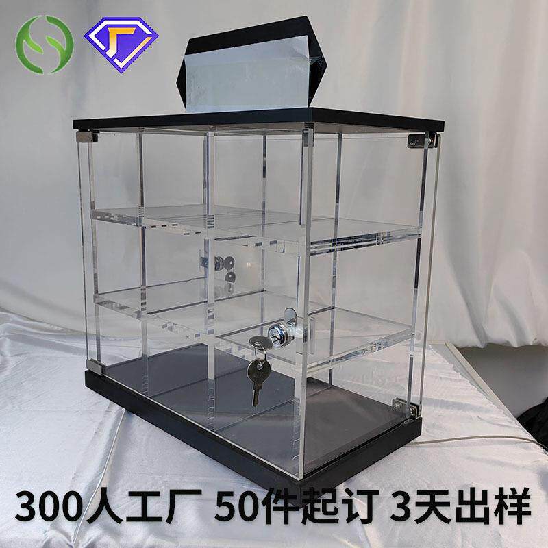 订制旋转亚克力展示架 两层防盗带锁门陈列架 九宫格亚克力展示柜