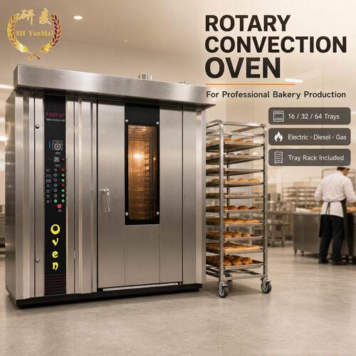 32盘热风旋转炉 推车式商用面包烤炉 Hot Air Rotary Rack Oven
