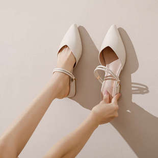 包头凉鞋女款夏季2025年新款尖头粗跟绝美半拖鞋外穿平底懒人单鞋