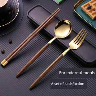 德国优质不锈钢筷子和勺子套装便携式餐具盒供小学生上学专用收纳