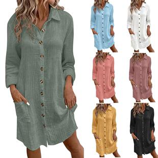 and linen sleeved shirt long cotton length Women mid