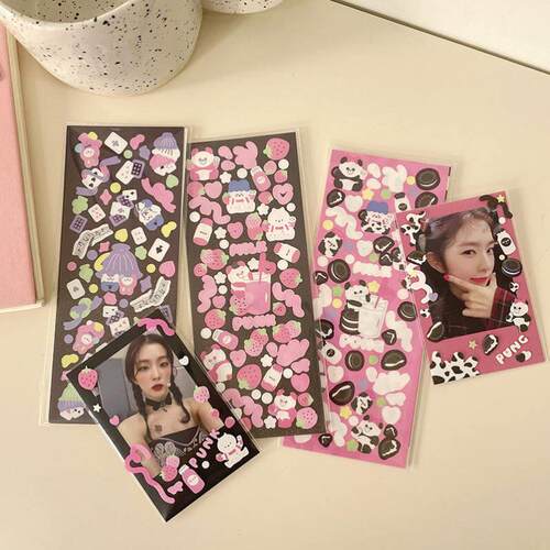 2Pc Ins Laser letter Panda Ribbon PET Stickers DIY Scrapbook