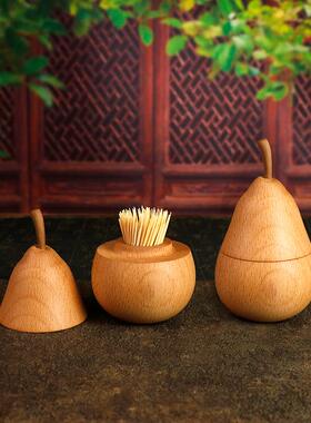 木雕签梨子牙签盒牙筒摆爱件家居装饰品黄EGS个创意可木质性饰品