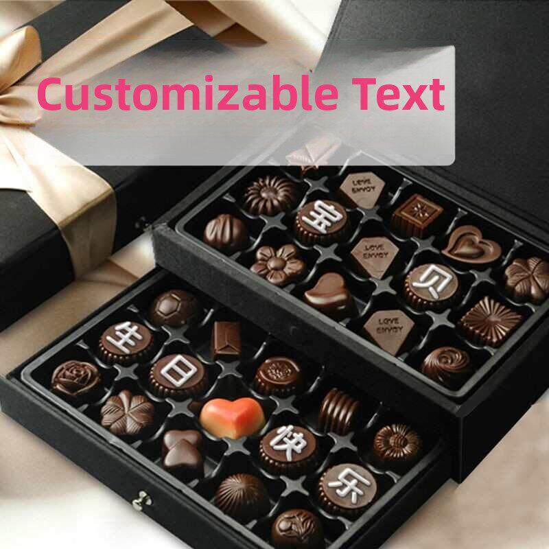 新货@创意生日礼物手工巧克力双层礼盒刻字定制送男（代可可脂）