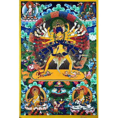 新款黄财神唐卡中式手工钻石画 高级感轻奢客厅卧室挂画布装饰画