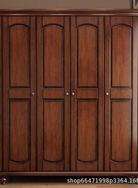 美式乡全实木衣JDB柜欧式大主衣橱家用卧村室深平开门复古色四门