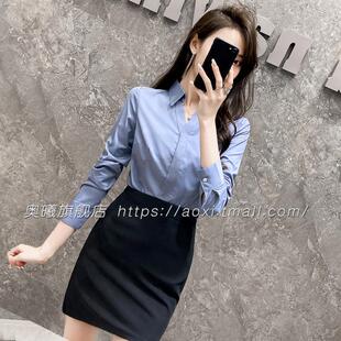 女前台工作装 OL服装 空姐职业制服衬衣女秋款 女工装 灰色衬衫 职业装
