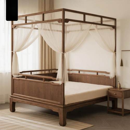 新中式996实木床双明人床架子床四式床柱民宿酒店主卧宋式仿古拔