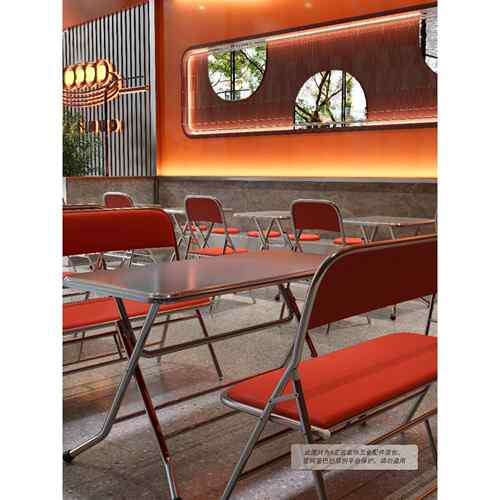 不锈钢桌子圆桌椅餐饮商用桌正方形折叠桌工业风长方桌可折叠餐桌