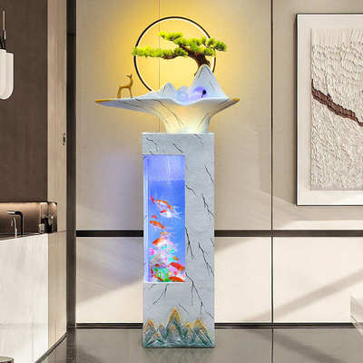 新中式客厅电视柜旁鱼缸流水景观玄关装饰加湿器开业大型落地摆件