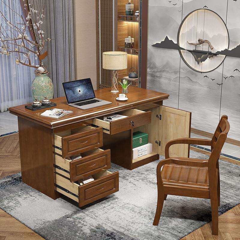 纯实木办公桌带抽屉电脑台式桌简约书房书桌卧室学习桌家用写字台