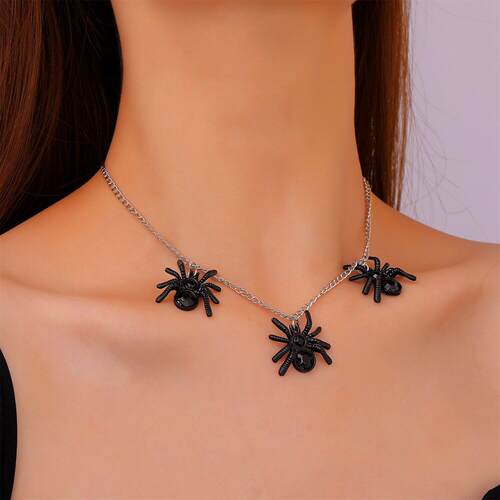 Vintage black spider pendant necklace with collarbone chain