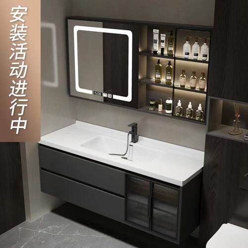现代简约浴室柜组合化妆室陶瓷一体洗漱台洗脸洗面轻奢洗手盆套装