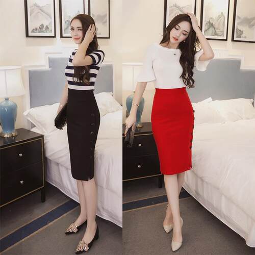 Women's clothing, women's bag hip skirt, split large half