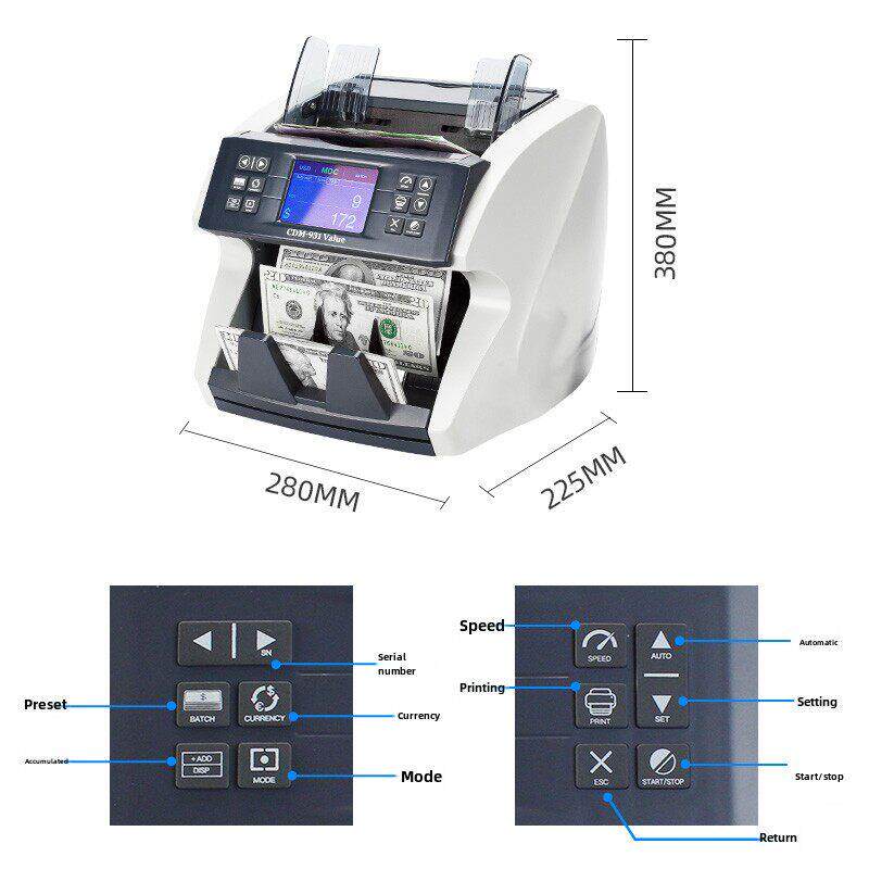 银行A类验钞机CIS识别多国定制外币点钞机美欧英合计金额打印770