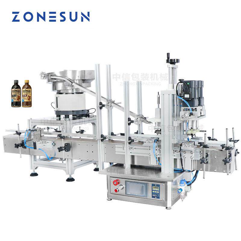 ZONESUN 台式全自动塑料瓶盖旋盖机带振动盘送盖下料玻瓶瓶搓盖机