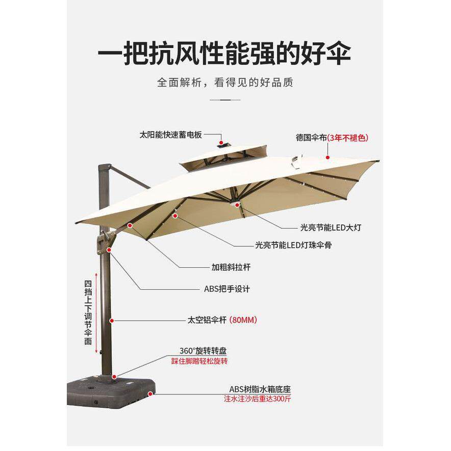 外伞太阳遮阳庭院伞户花园大型LED灯露台伞花园室外能819摆摊罗马