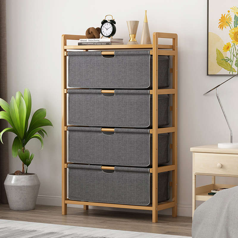 楠竹多层家用置物架落地抽屉式零食杂物简易收纳架经济型储物柜子
