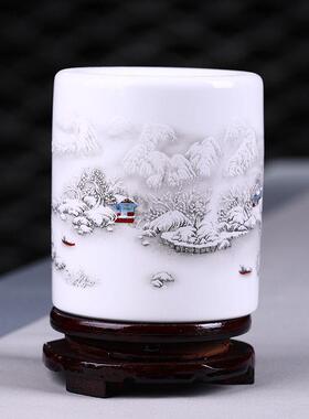 定制景德镇陶瓷笔筒中式摆件签字毛笔笔筒大容量办公书房桌面送礼