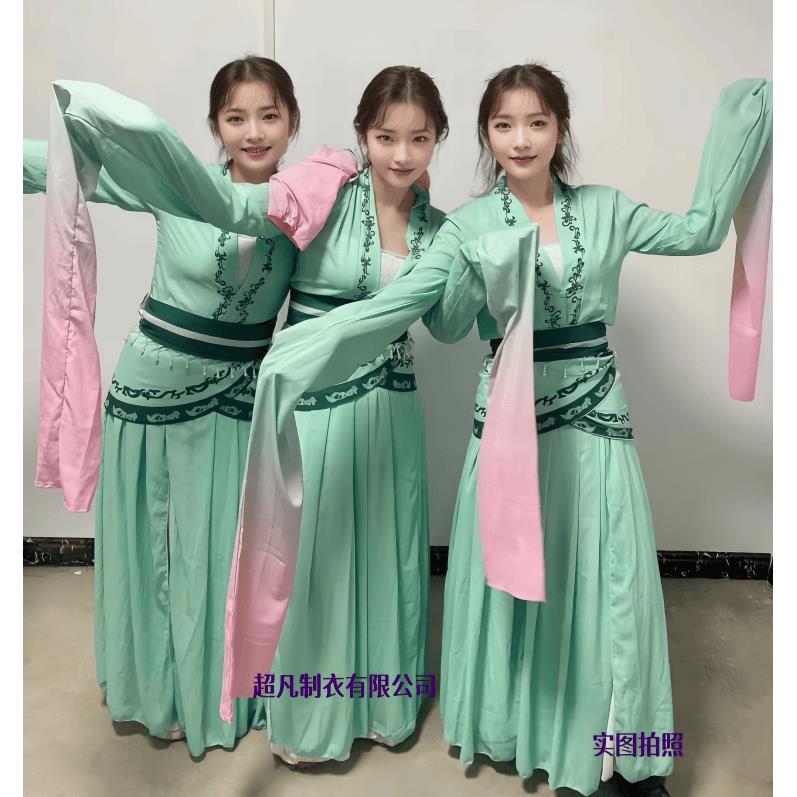 正品原版汉服中国风甩袖采古薇演出服女踏歌古台典舞水袖装舞表服