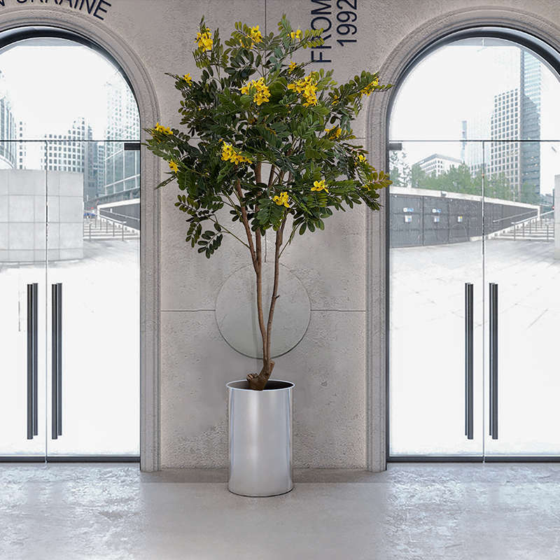 仿真植物装饰黄槐花树绿植大型假树客厅办公室软装落地北欧盆栽