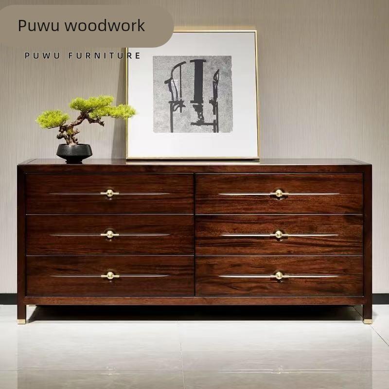 新中式乌金木实木六斗柜现代简约电视柜收纳柜禅意卧室储物柜家具