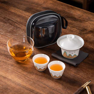 高档羊脂玉瓷旅行茶具快客杯一壶二杯户外便携茶杯茶壶轻奢伴手礼