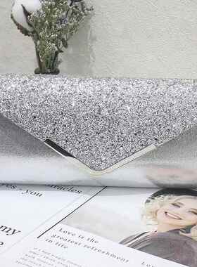 潮牌韩版新款设计宴会亮片信封手拿包单肩优雅女士晚宴包礼服包