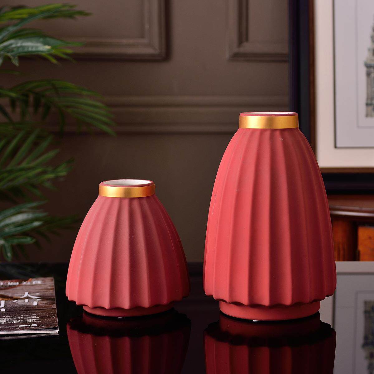 轻简奢简约亚光灰黑红色磨砂陶瓷花瓶花器君子兰家居软装饰品