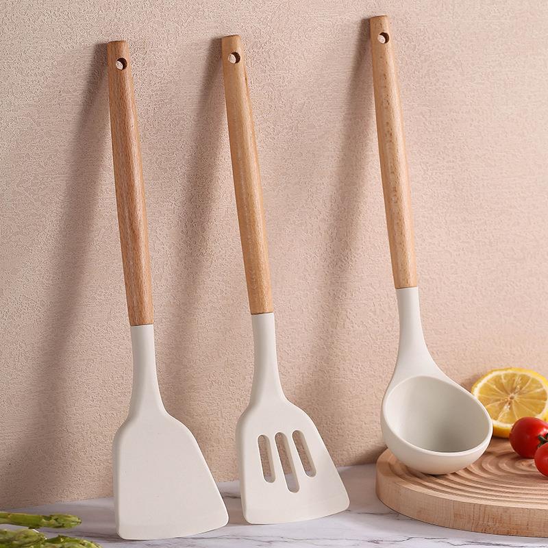 榉木硅胶厨具套装厨房不粘锅锅铲汤勺家用耐高温木柄烹饪铲勺