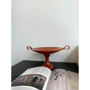 正品 饰摆面置物收纳架摄影件 中复古风耳朵托盘古木质双耳果盘桌装