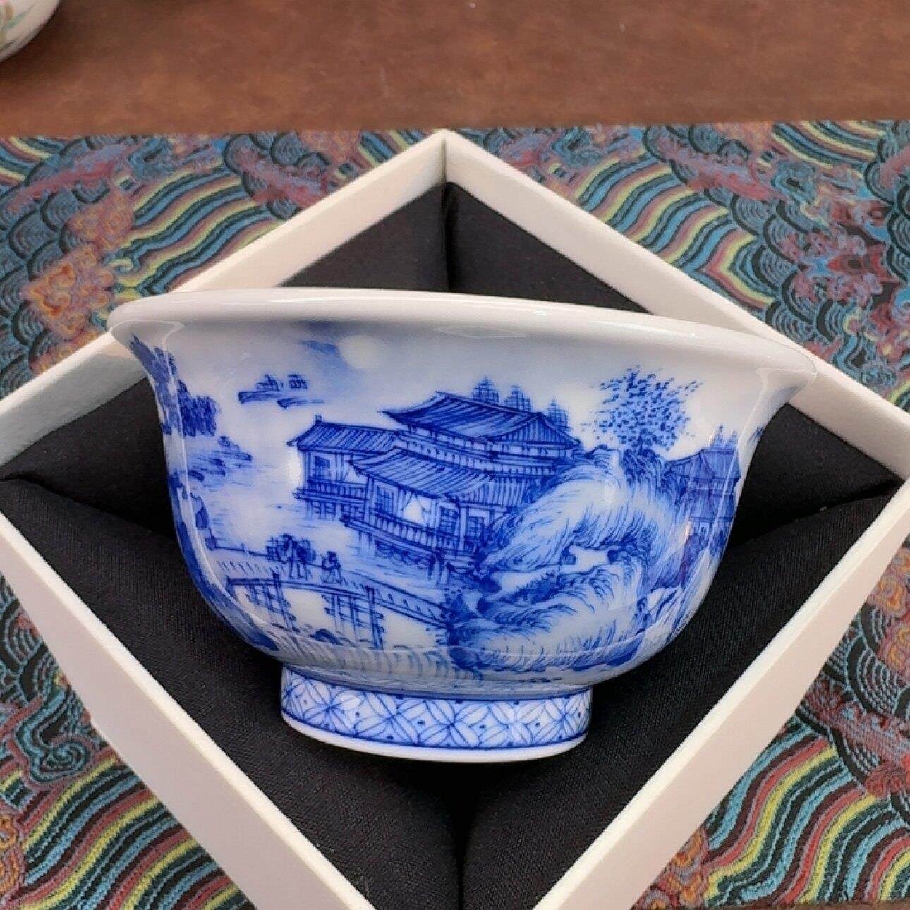 景德镇手绘青花山水主人杯陶瓷茶具品茗杯功夫个人专用纯手工茶杯