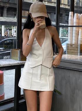Sleeveless cardigan vest, vest, women's bag, hip skirt set