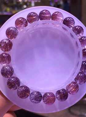 新品天然红超七手链金草莓晶紫红发晶手串 男女款珠链珠串规格9mm