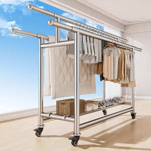 不锈钢伸缩晾衣架304加粗杆落地户外晒衣架阳台可用移动折叠架子