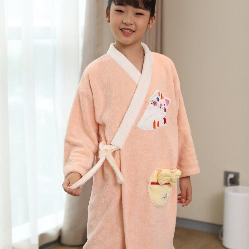 新款直销儿童浴袍女孩游泳洗澡斗篷家用比纯棉吸水可穿浴巾大童专