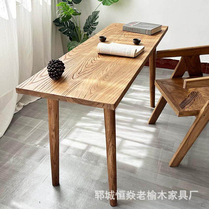 老榆木小书桌长方形家用卧室看书桌高脚桌卧室电脑桌榆木家具单桌