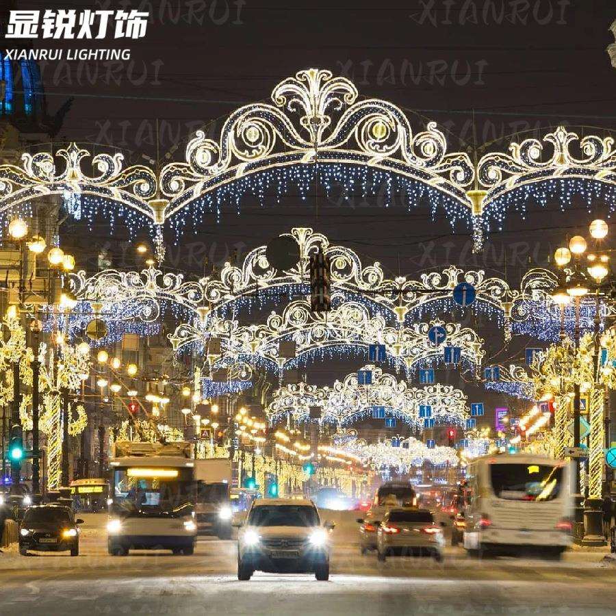 星光大道铁支架过街灯网红花边造型灯户外步行街灯光天幕通道灯光