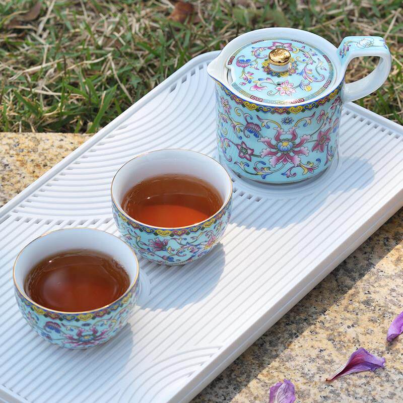 珐瑯彩旅行茶具随身一壶一杯小茶壶粉色女士一人泡红茶专用快客杯