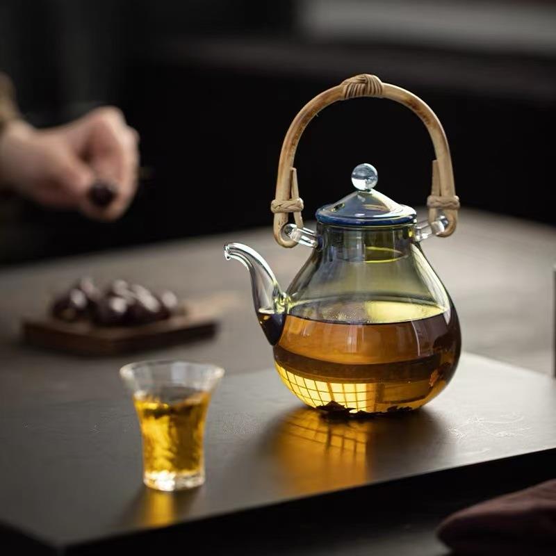 宜室茶话手工藤编提梁壶耐热高硼硅玻璃烧水壶煮茶泡茶壶花茶绿茶
