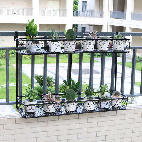 双层花架置物架阳台悬挂花架子栏杆挂式花盆架铁艺多层壁挂装饰