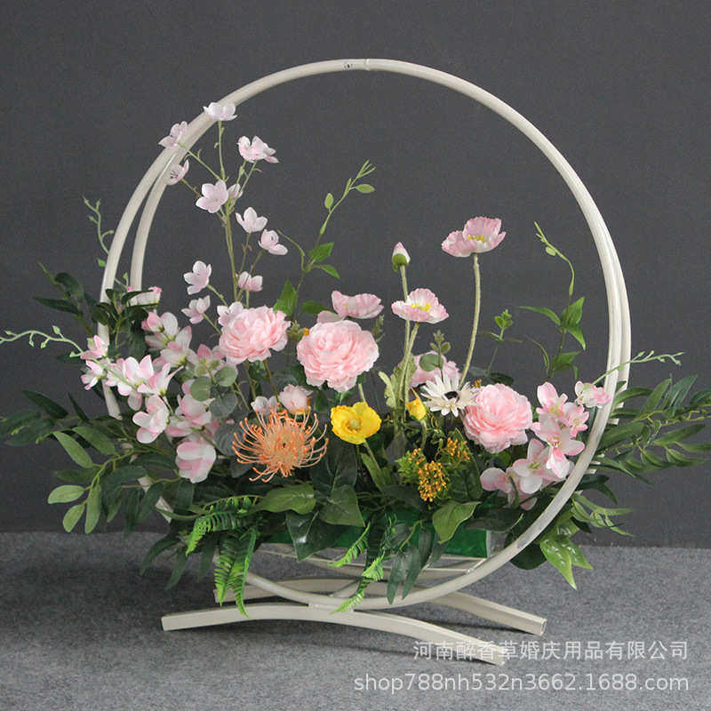 铁道具桌花路引艺花篮婚庆铁花篮吊顶绢花摆件艺酒店婚庆婚礼圆环