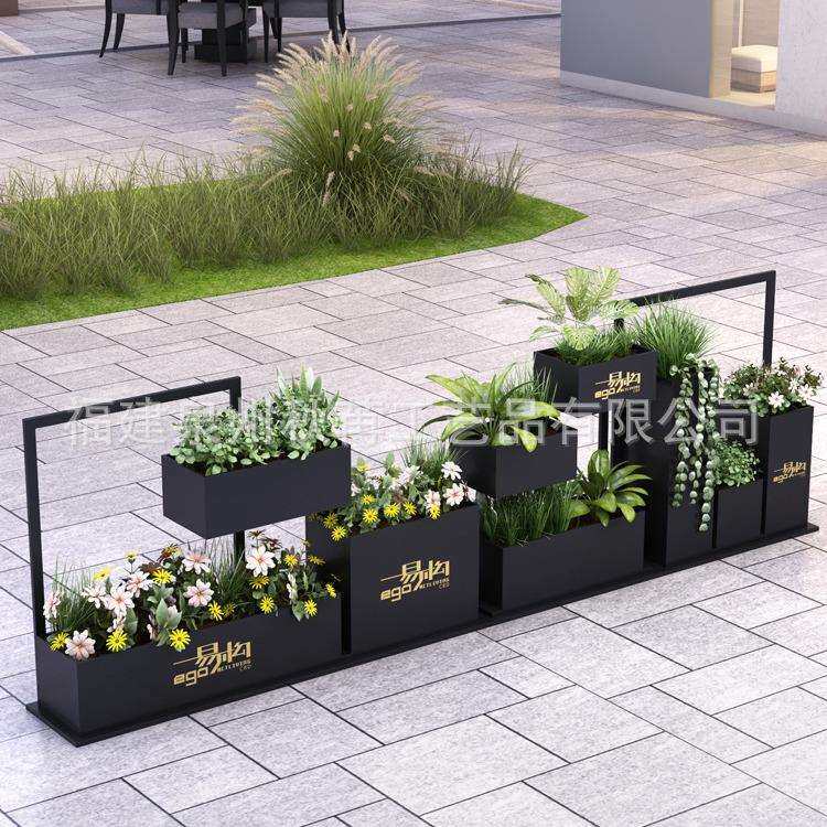户外铁艺绿植花箱组合盆景架田园花架花槽地面市政道路围栏花卉架