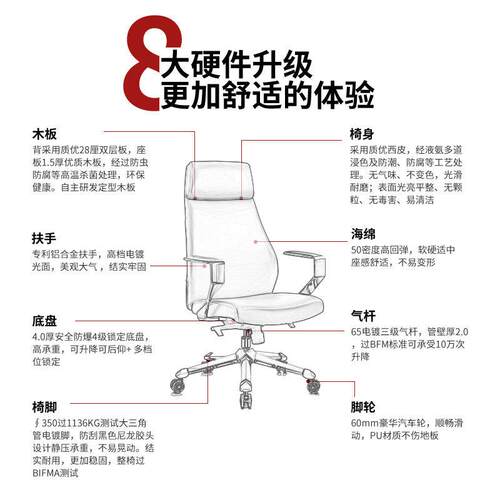 总裁电脑椅家用老板椅升降旋转人体工学办公椅书房椅子书桌椅