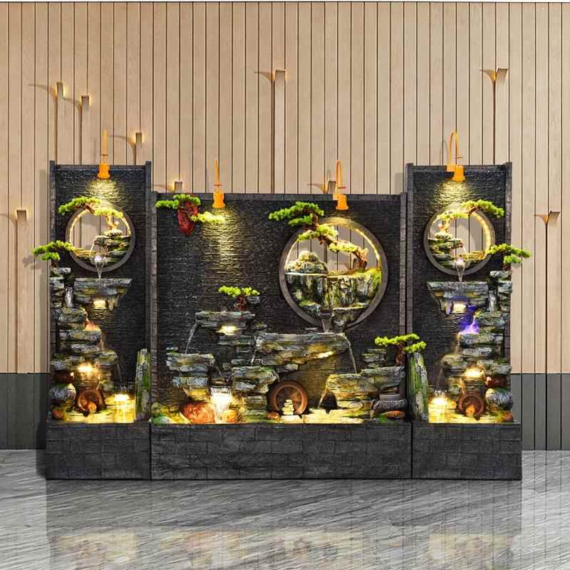 山水幕墙流水PCG屏风喷泉造景假园庭院客厅装饰招品公司财落地花