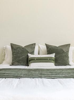 简约纯色雪尼尔绿色床尾毯床尾巾民宿酒店客栈卧室装饰床旗复古绿