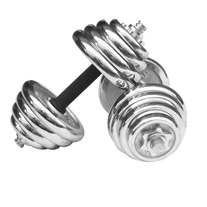 电镀纯铁哑铃男士女士健身家用器材可调节拆装式举重杠铃套装组